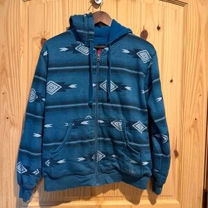 Berne Ladies Teal Blue Aztec Print Full Zip Fleece Lined Hoodie WSZ117AZD M